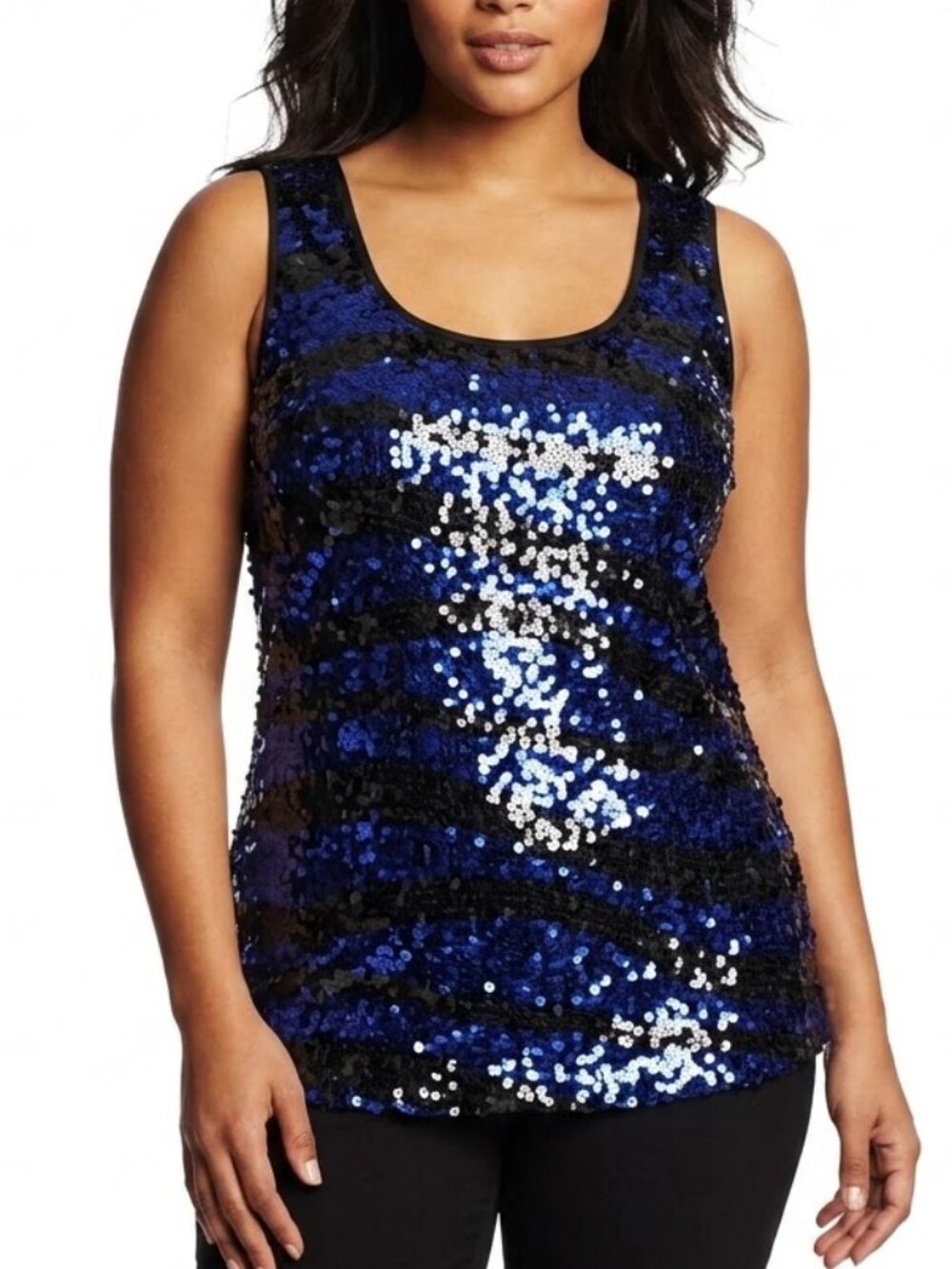 Connected Apparel Cyber Y2K Sequin Tank Top Cobalt Blue Black Clubwear Size 16